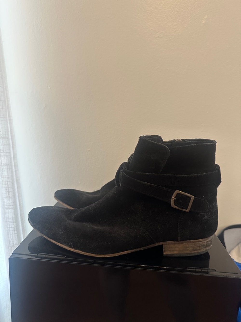 Topman Black Suede Chukka Boots with Buckle Strap